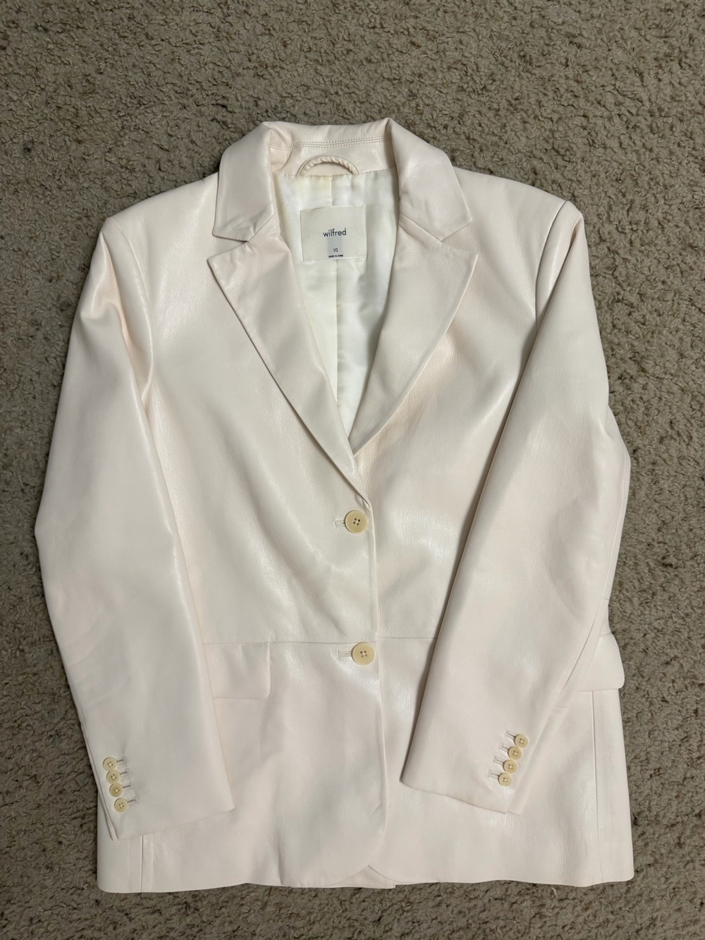 Aritzia Cream Faux Leather Blazer